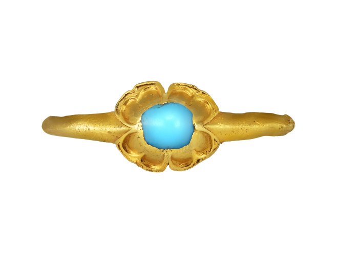 Medieval turquoise stirrup ring, circa 1200 1500.