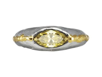 Marquise shape fancy yellow diamond ring, circa 1960s.