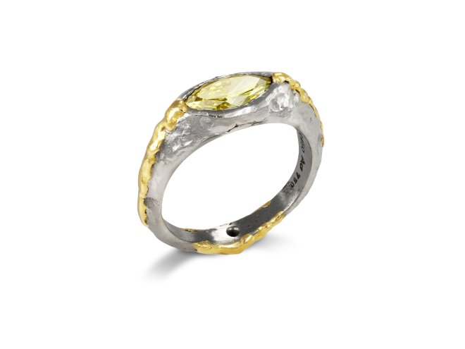 Marquise shape fancy yellow diamond ring, circa 1960s.