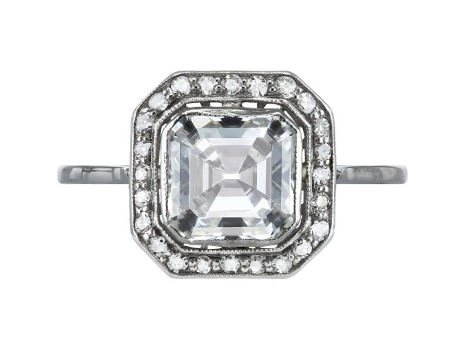 Art Deco asscher cut diamond target ring, circa 1920.