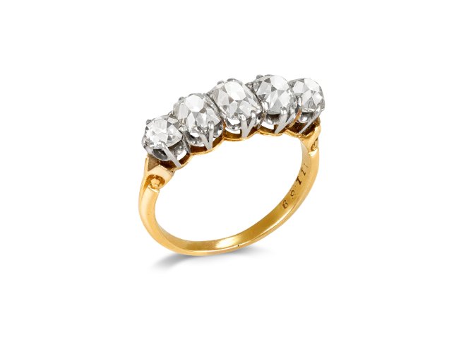 Old mine diamond five stone ring, early 20th Century.