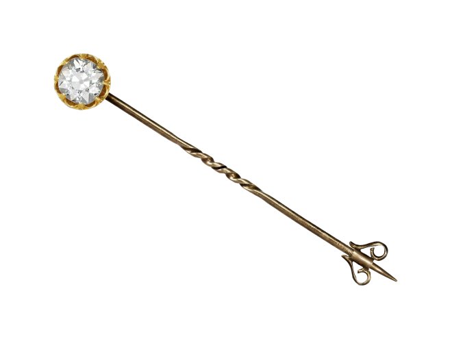 Victorian convertible old mine diamond ring/pin/shirt stud, English, 1874. 