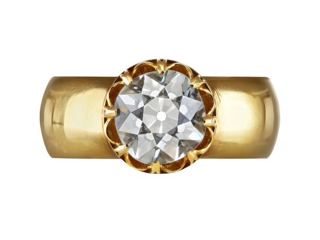 Victorian convertible old mine diamond ring/pin/shirt stud, English, 1874. 