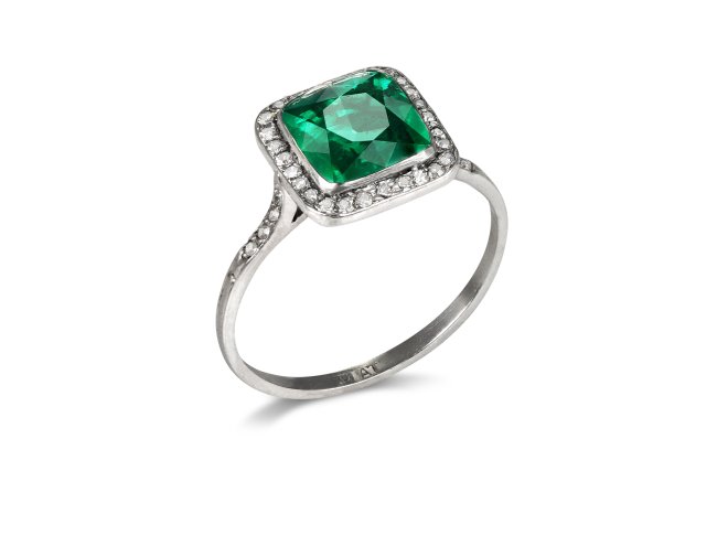 Colombian emerald and diamond coronet cluster ring, circa 1910.