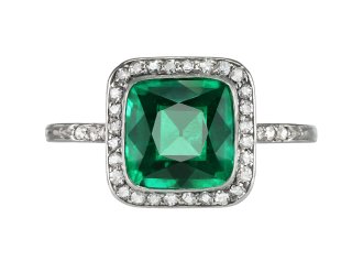 Colombian emerald and diamond coronet cluster ring, circa 1910.