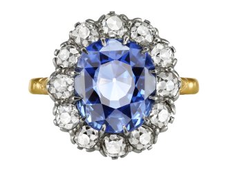 Sapphire and diamond coronet cluster ring, early 20th Century.
