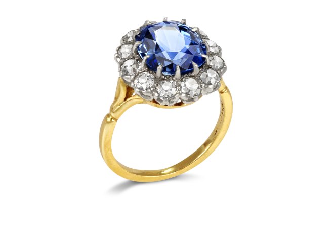 Sapphire and diamond coronet cluster ring, early 20th Century.
