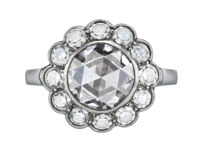 Rose cut diamond coronet cluster ring, Dutch, mid 20th Century. 