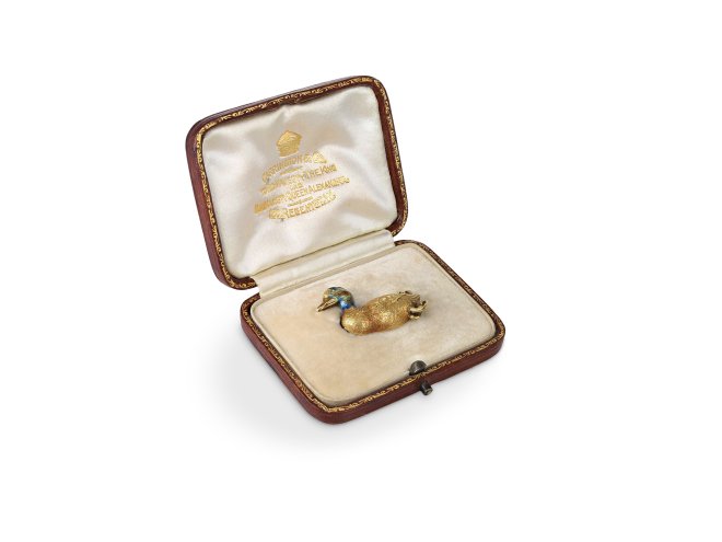 Victorian enamelled duck brooch, circa 1890.