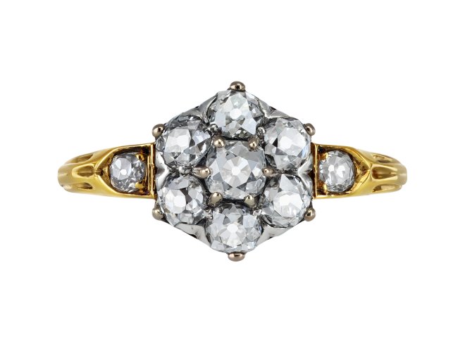 Old mine diamond coronet cluster ring, late 19th Century. 