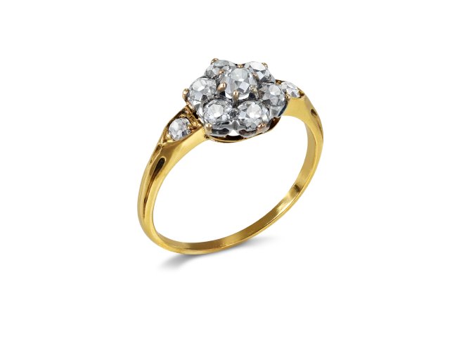 Old mine diamond coronet cluster ring, late 19th Century. 