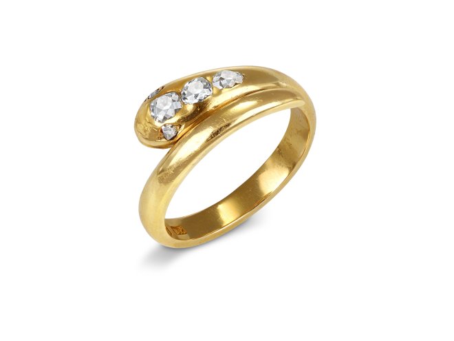 Victorian old mine diamond snake ring, English, late 19th Century. 