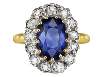 Sapphire and diamond coronet cluster ring, French, early 20th Century.