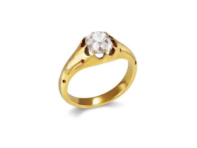 Old mine diamond solitaire ring, circa 1890.