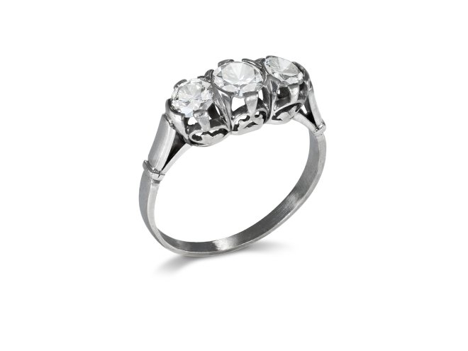 Diamond three stone ring, mid 20th Century.