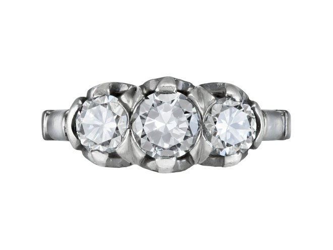 Diamond three stone ring, mid 20th Century.