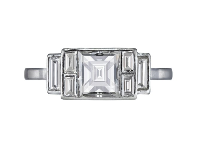 Art Deco diamond flanked solitaire ring, circa 1930.