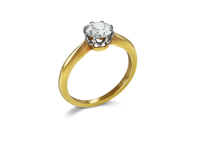 Old cut diamond solitaire ring, early 20th Century. 