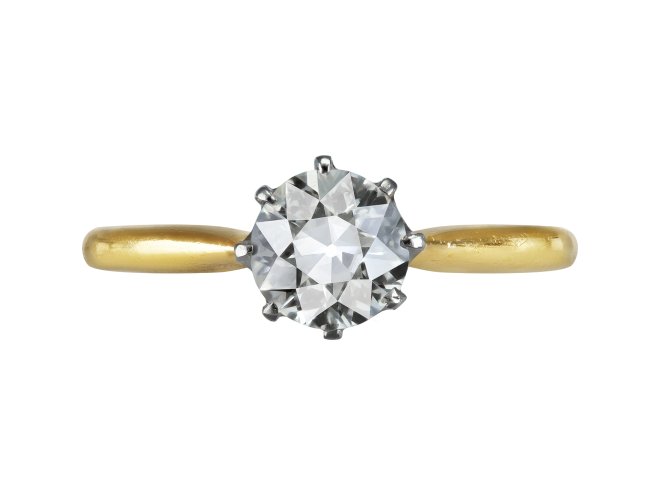 Old cut diamond solitaire ring, early 20th Century. 