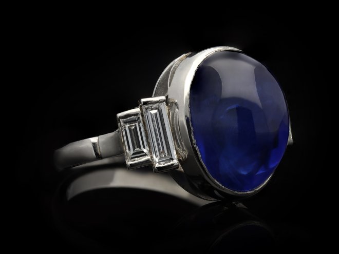 natural Ceylon cabochon sapphire and diamond ring hatton garden