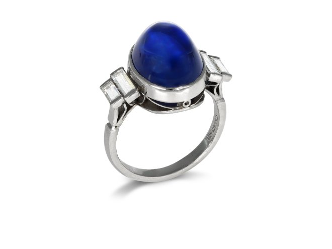 Art Deco Ceylon sapphire and diamond ring, circa 1935.