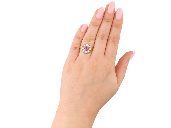 Antique ruby and diamond coronet cluster ring hatton garden