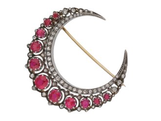 Antique ruby and diamond crescent brooch hatton garden