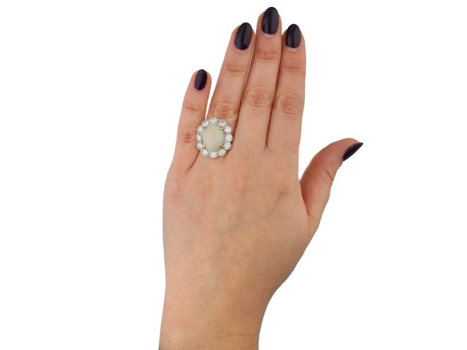 Opal and diamond coronet cluster ring berganza hatton garden