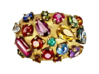 Cocktail multi-gemstone cluster ring, circa 1950. 
