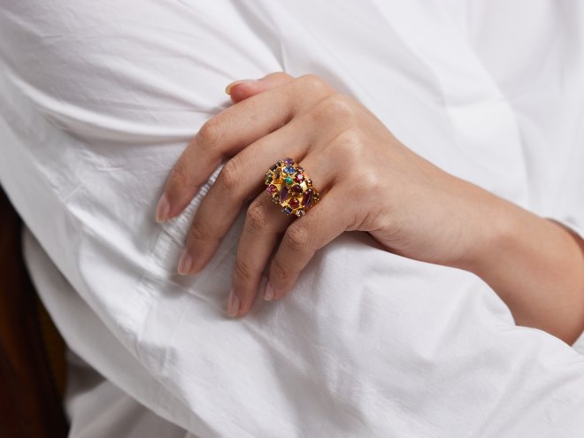 Multi gem cluster ring, circa 1950.