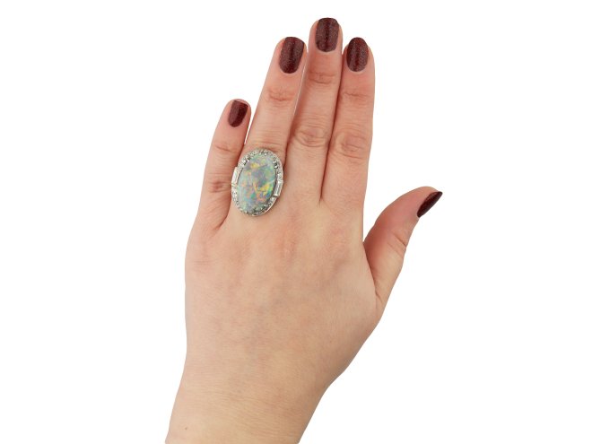 Black opal and diamond cluster ring hatton garden