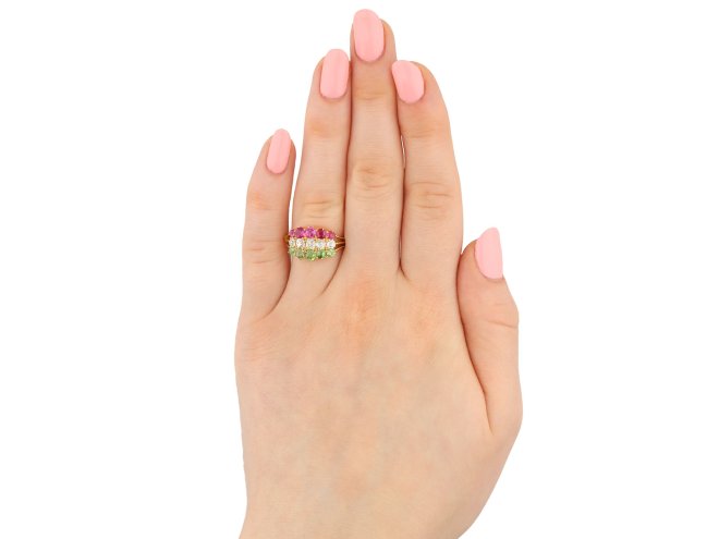 Antique ruby, diamond and demantoid garnet ring, circa 1900. Hatton Garden