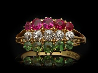Antique ruby, diamond and demantoid garnet ring, circa 1900. Hatton Garden