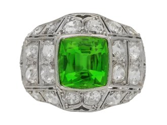 Vintage peridot and diamond cluster ring, circa 1920.