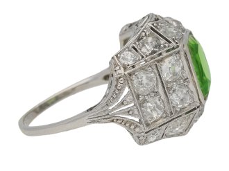 Vintage peridot and diamond cluster ring, circa 1920.