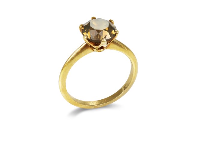 Fancy deep yellowish brown diamond ring.