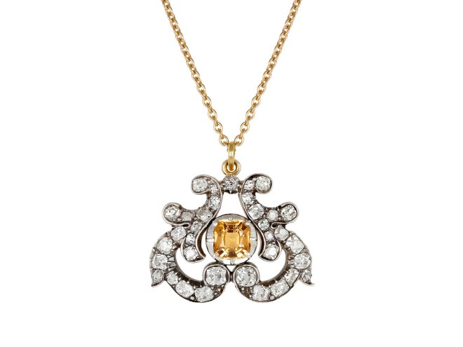 Victorian Topaz and diamond pendant, circa 1880.