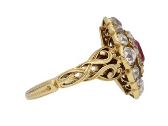 side view Antique ruby diamond cluster ring berganza hatton garden