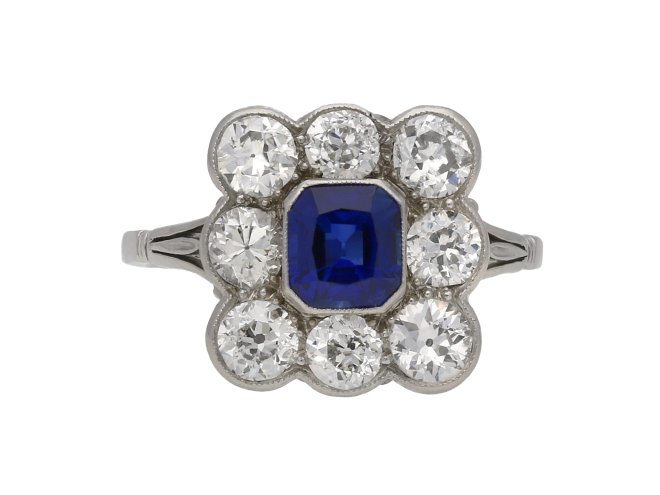 Antique sapphire diamond cluster ring berganza hatton garden
