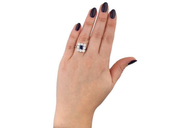 Antique sapphire diamond cluster ring berganza hatton garden