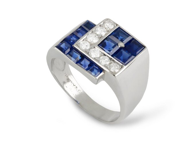 Tiffany & Co. sapphire and diamond ring, American, circa 1935.