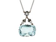 Aquamarine and diamond pendant, English, circa 1910.