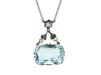 Aquamarine and diamond pendant, English, circa 1910.