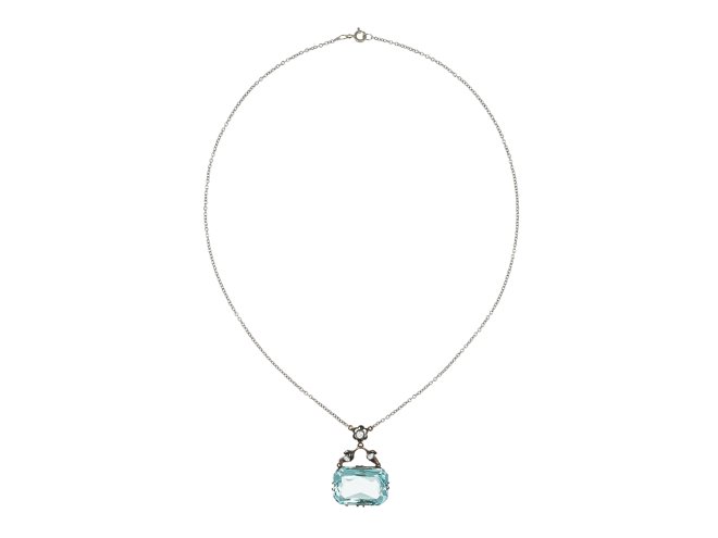 Aquamarine and diamond pendant, English, circa 1910.