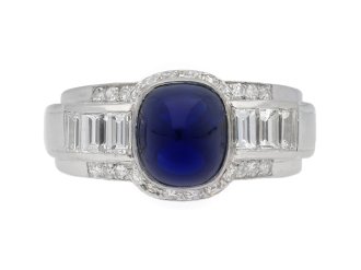 front view antique suger loaf sapphire diamond ring hatton garden berganza