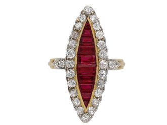 Ruby and diamond marquise cluster ring berganza hatton garden