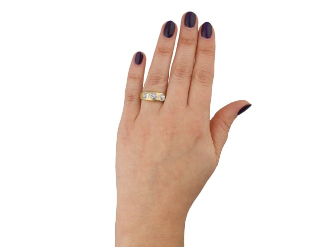 Antique three stone diamond gypsy ring berganza hatton garden