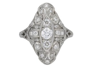 Diamond cluster ring, American, circa 1950.