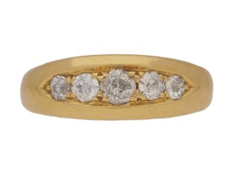 Victorian diamond five stone ring, English, circa 1899.