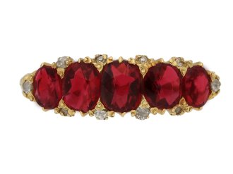 Victorian spinel five stone ring, English, circa 1890.